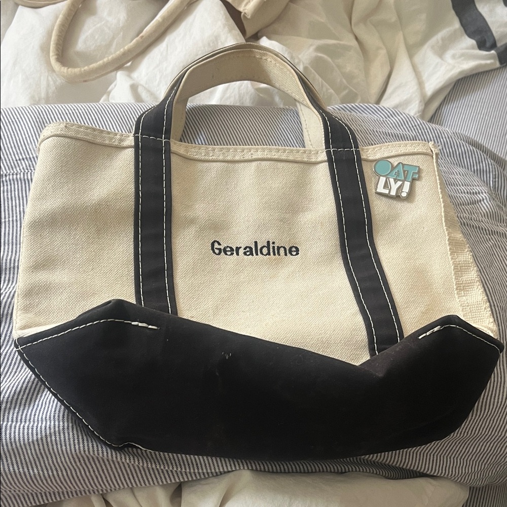 L.L. Bean mini Black and Cream Canvas Tote with name
